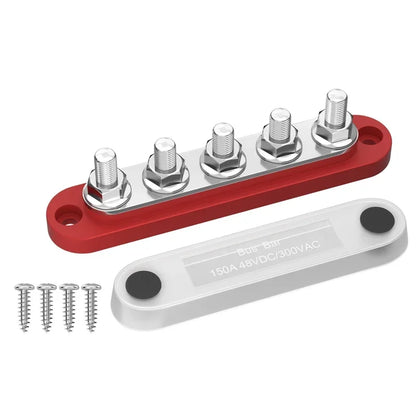 150A Terminal Bus Bar 5*M8 Studs Battery Power Distribution Block Red Black 12V Car Busbars for Automotive Marine Boat