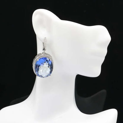 40x21mm Hot Selling Big Gemstone 17.5g Fire Rainbow Mystic Violet Topaz Cz Silver Pendant Earrings