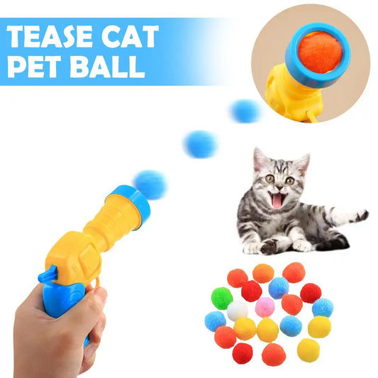 Cat Interactive Toys Cats Self Play Games Plush Ball Shooting Gun Cat Creative Toys Stretch Plush Ball Toys Pet Supplies