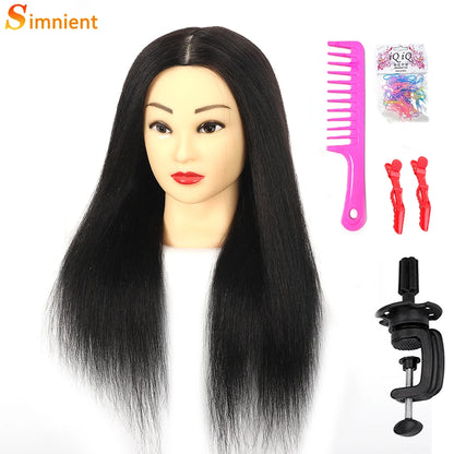 Female Mannequin Head with 22"100%Real Hair Cosmetology Manikin Head Hairdressing Practice Cutting Styling Training Doll Heads