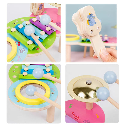 Wooden Music Toys For Babies Children's Multifunctional Music Knocking Table Early Education Kids Drum Set Music Toy Baby Gift
