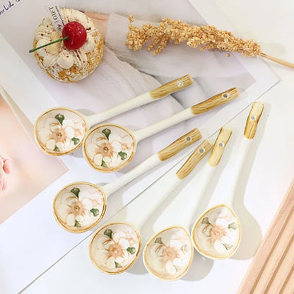 Ceramic Soup Spoon Cereal Spoon Cute Household Tableware Painted Coffee Spoon Jam Spoon Gift Dessert Scoop Kitchenware