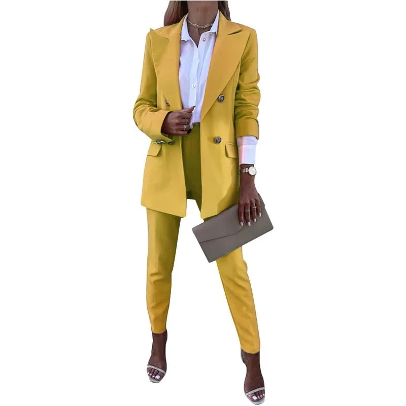 2-Piece Women's Office Suit Set - Elegant Long Sleeve Blazer & Pants, Formal Business Attire, Professional Workwear Collection
