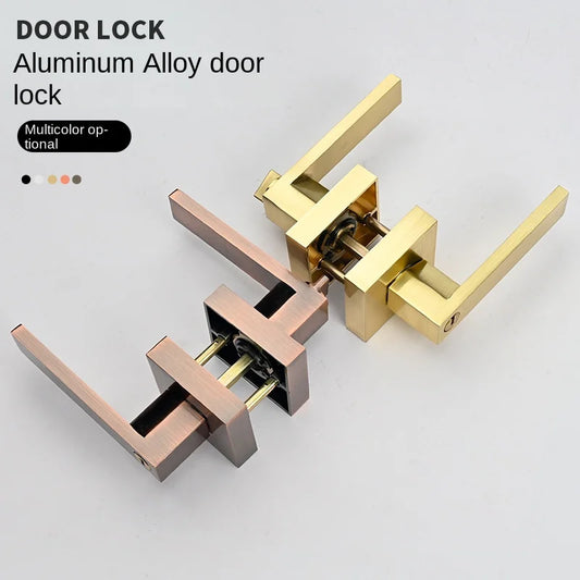 Indoor Door Lock, Aluminum Alloy Handle  Adjustable Room Wooden Door Handle Square Minimalist American Heavy-duty Three Bar Lock