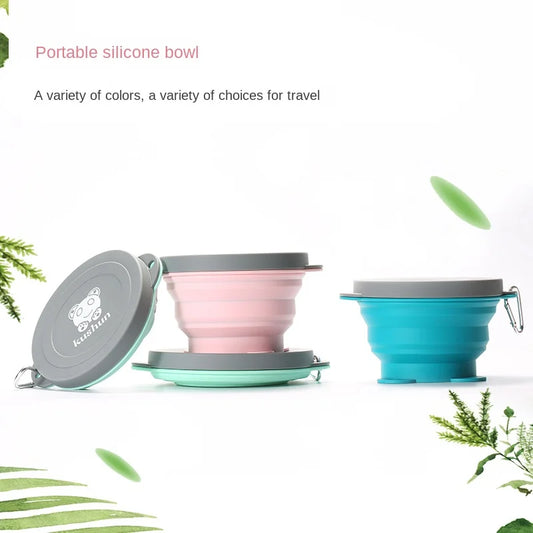 Travel Portable Silicone Folding Bowl Children's Travel Outdoor Tableware with Lid Foldable Noodle Bowl
