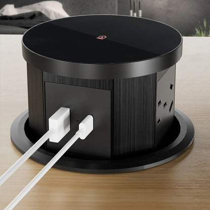 Tempered Glass Top Kitchen Counter Smart Pop Up Socket Push Button 4 Sides Electrical Socket with Usb Type-c Charger