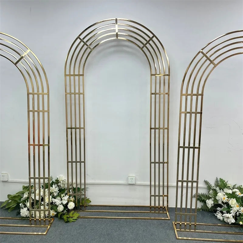 Shiny Gold-Plated Square Screen Backdrop Shelf, Wedding Arch, Geometric Flower, Door Stand, Artificial Flor, 2.2m, 3Pcs