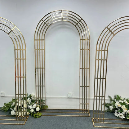 Shiny Gold-Plated Square Screen Backdrop Shelf, Wedding Arch, Geometric Flower, Door Stand, Artificial Flor, 2.2m, 3Pcs