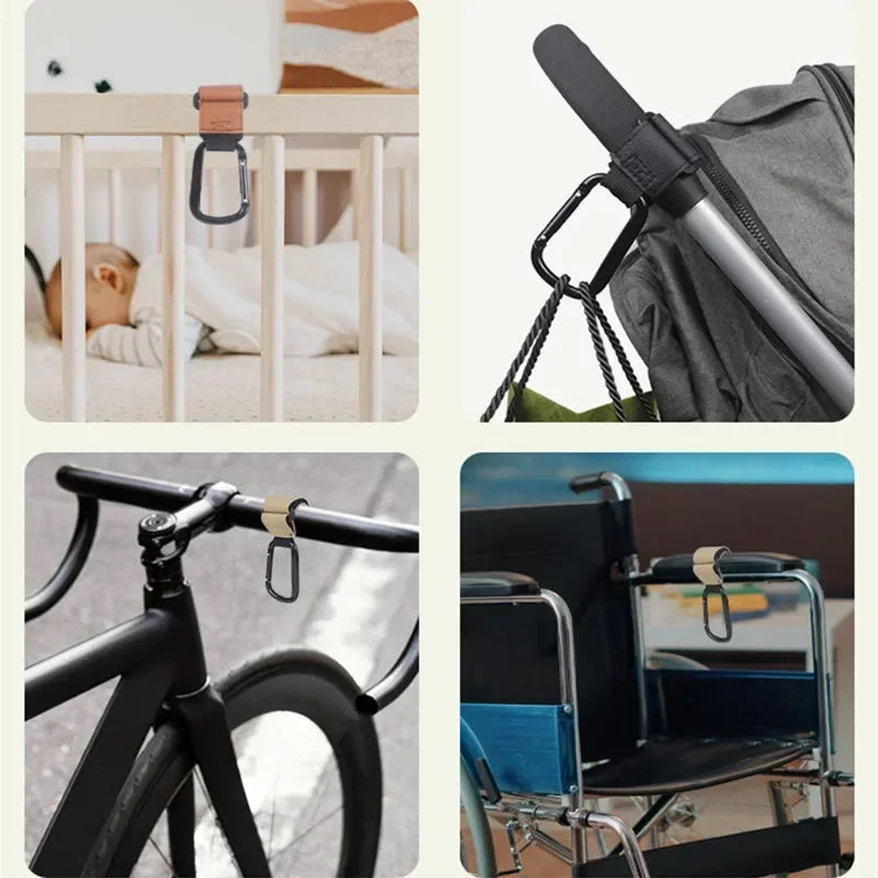 1/2pcs Baby Stroller Hooks Multifunctional Leather Aluminum Alloy Hook Portable Infant Carriage Hook Stroller Accessories