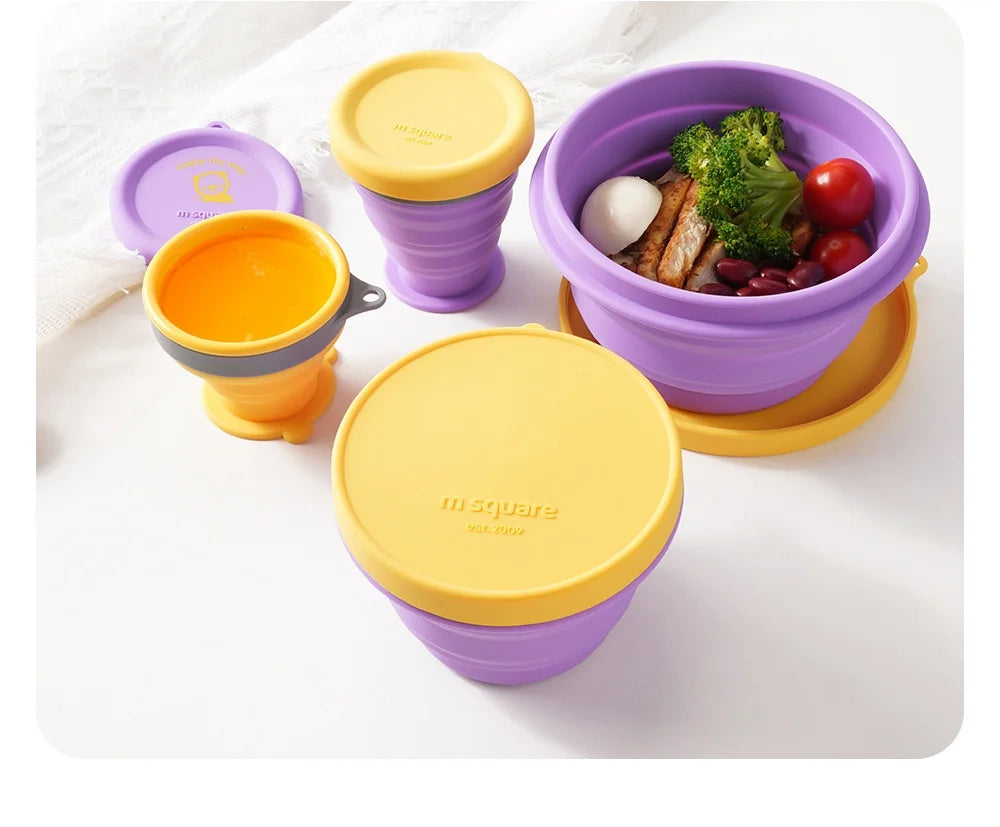 Silicone Bowl Foldable with Lid Camping Baby Travel Portable Round Large Food Container Heat Resistant Salad Bowl