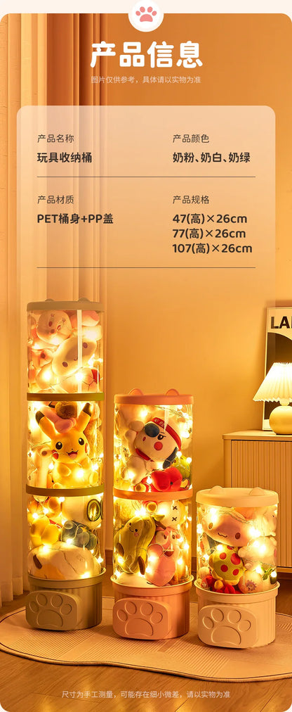 Doll Storage Bucket Transparent Moistureproof Storage Tube for Children's Plush Toys Organizer Home Organization and Storage