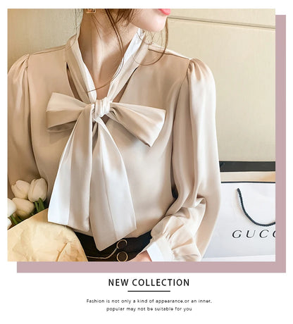 Elegant Office Blouses Women Chiffon Autumn Winter Korean Fashion Casual Streetwear Blusas Mujer Puff Sleeve Ladies Tops Shirts