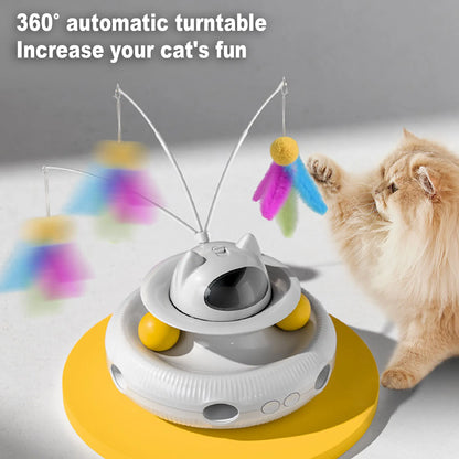 Interactive Cat Feather Toy Automatic Rotating Reduce Boredom Promote Exercising Funny Feather Electronic Cat Toy for Home