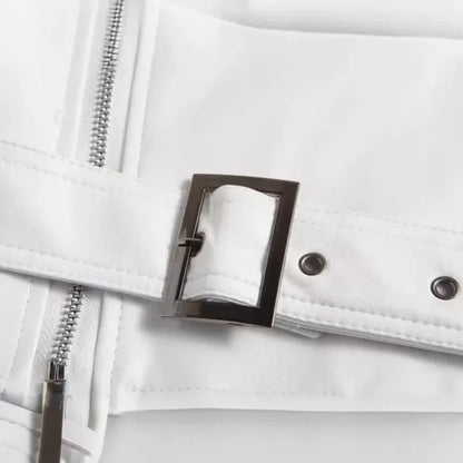 White Leather Jacket Men Fashion Solid Long Sleeve Turn-down Collar Mens Coat