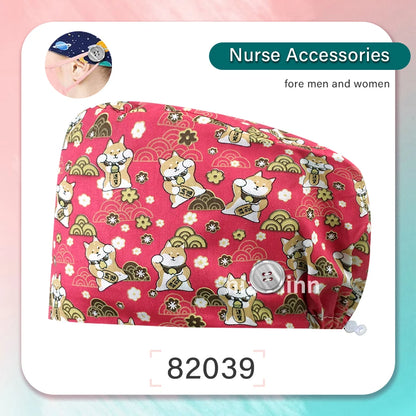 Cartoon Printed Operating Room Doctor Work Scrub Hat Pharmacy Dentistry Clinic Surgical Cap Adjustable Medical Nurse Accessories