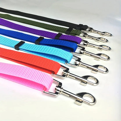 Nylon Two-in-one Dog Car Seat Belt Adjustable Dog Harness Collar Pet Accessories Dog Lead Leash Backseat Safety Belt Solid Color