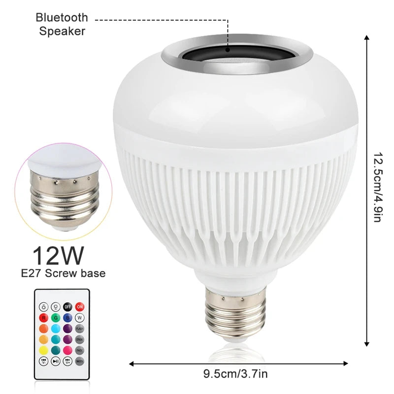 LED Bluetooth Lamp E27 Smart Ball Bulb 12W Speaker Music APP Remote Control Dimmable Night Light Decor Home Party