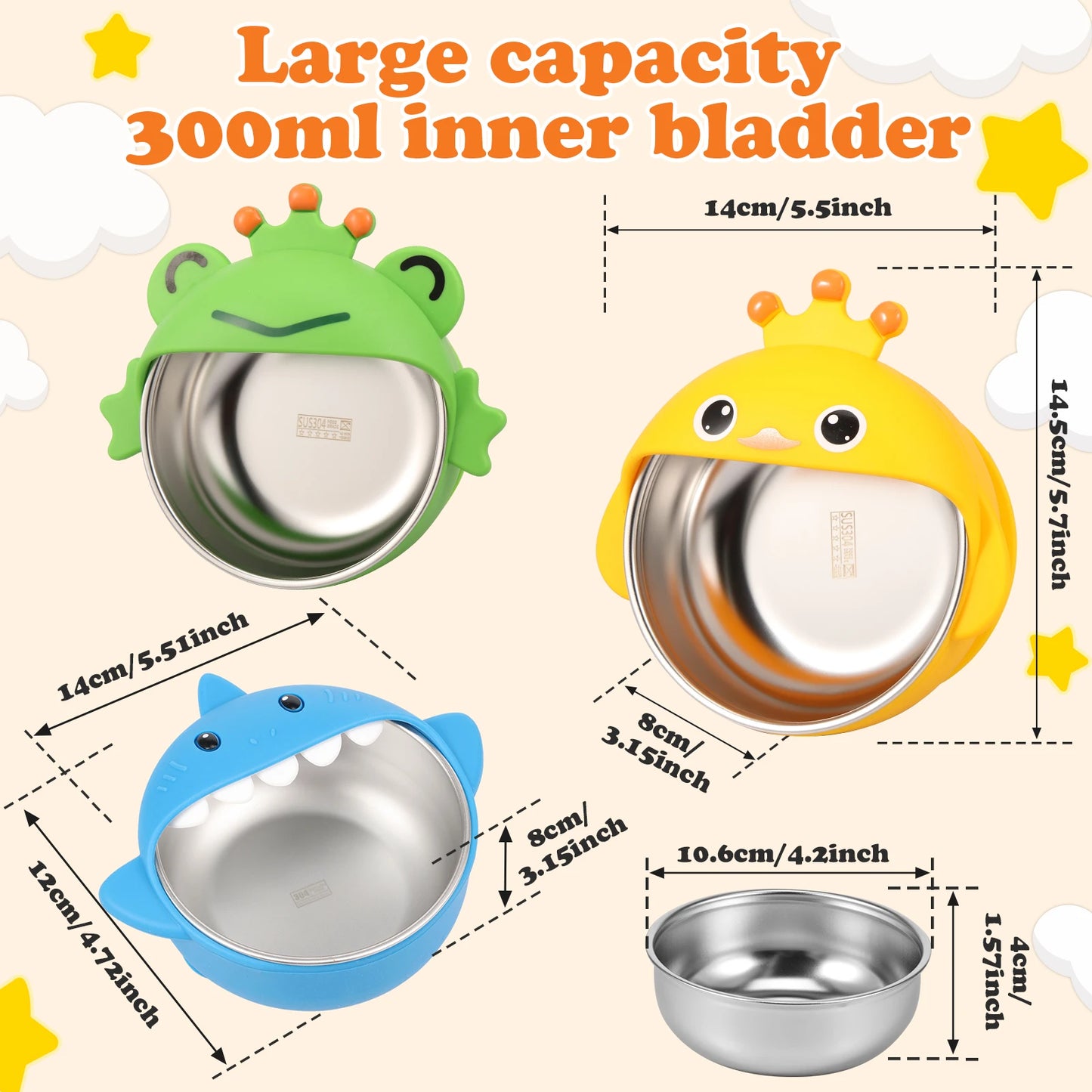 3Pcs Stainless Steel Baby Bowl with Removable Silicone Shell Anti Scald Toddler Suction Bowl for Baby Food Feeding Snack