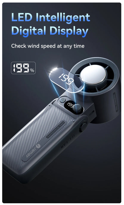 Portable Handheld fan Strong Wind 199 Gear Wind speed LED Digital Display Adjustable Turbo Portable Outdoor Handheld 8000mAh