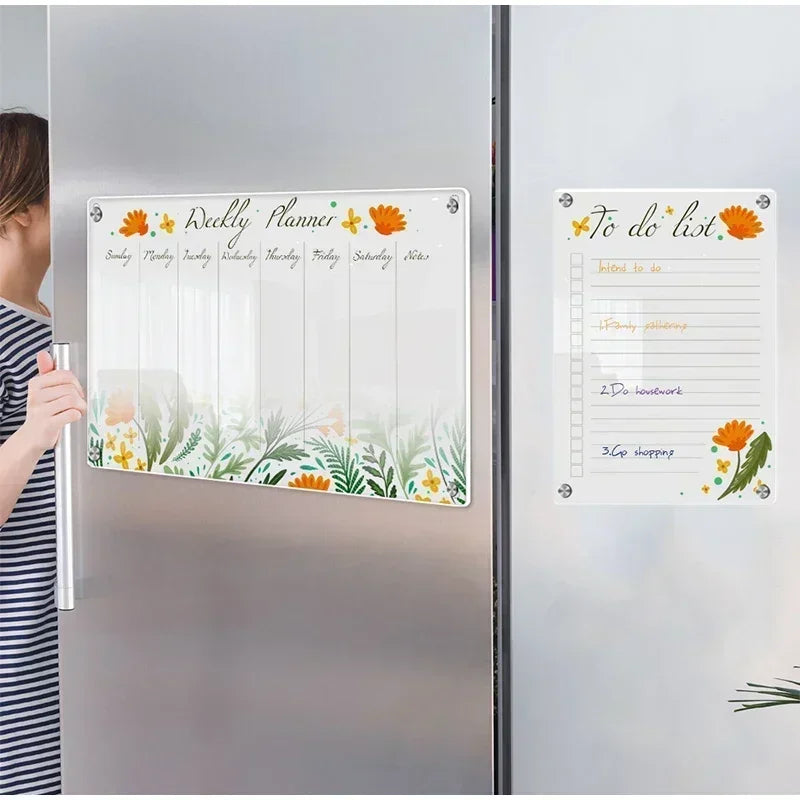 Fridge Magnet Calendar Magnetic Board Weekly Planner Reusable Dry Erase Board Schedule Transparent Fridge Message Menu Gadgets