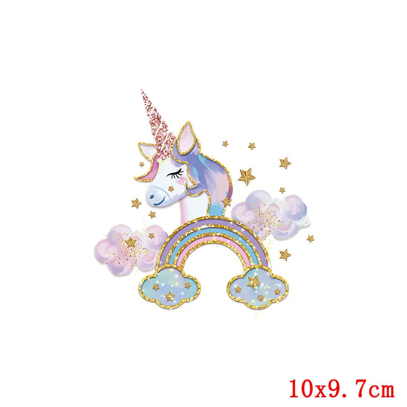 Rainbown Unicorn Heat Thermal Transfer For Clothes Cute Cartoon Iron-On Transfers Sticker On Babys Clothes DIY Aniaml Applique