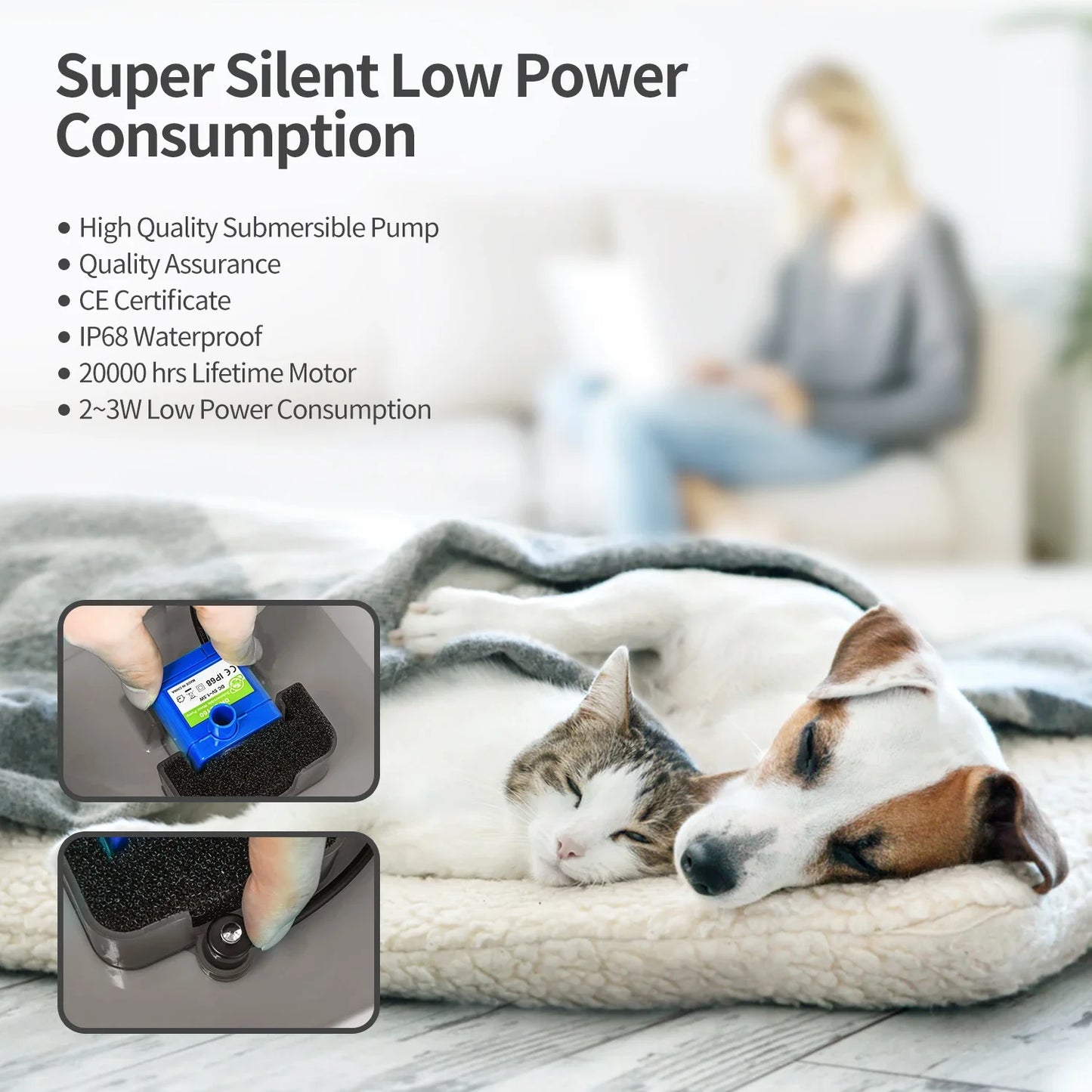 2/3L Cat Water Fountain Auto Recirculate Filter Large Capacity Filtring Cat Water Drinker USB Electric Mute Cats Water Dispenser