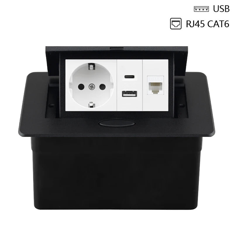 220V Desktop Power Socket Pop-up Hidden Socket EU Socket Built-in Socket With Dual USB Interface And type-C Interface