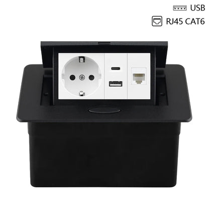 220V Desktop Power Socket Pop-up Hidden Socket EU Socket Built-in Socket With Dual USB Interface And type-C Interface
