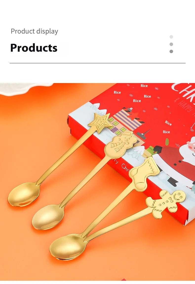 Christmas Cutlery 4Pcs Gift Set Creative Coffee Spoon Dessert Spoon Mixing Spoon Christmas Spoon Gift Box