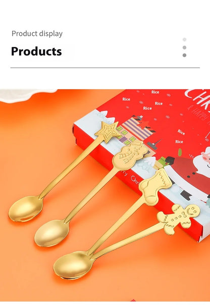 Christmas Cutlery 4Pcs Gift Set Creative Coffee Spoon Dessert Spoon Mixing Spoon Christmas Spoon Gift Box
