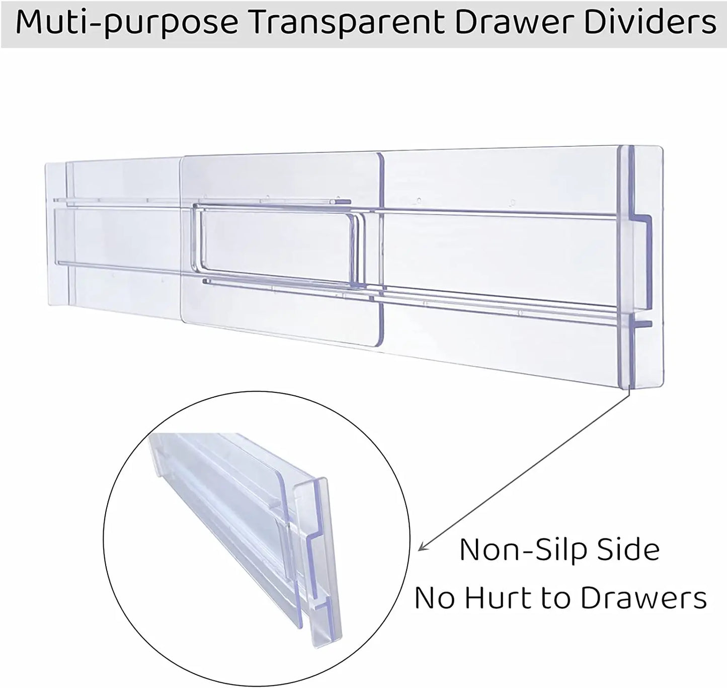 Multi-Pack Transparent Drawer Divider Adjustable Expandable Drawer Divider, Suable for Clothing, Kitchen Utensils and Office