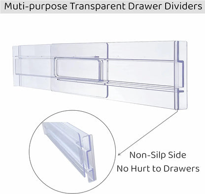Multi-Pack Transparent Drawer Divider Adjustable Expandable Drawer Divider, Suable for Clothing, Kitchen Utensils and Office