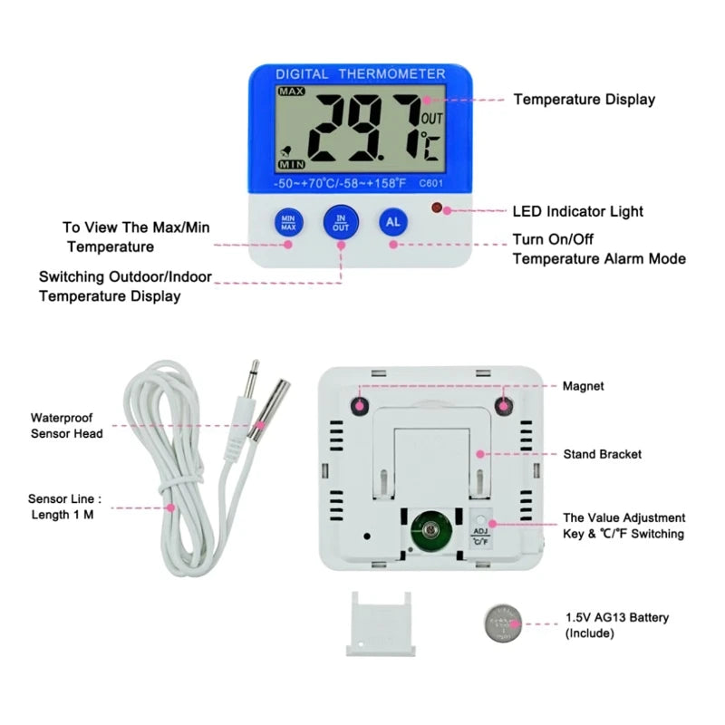 Refrigerator Fridge Thermometer for Indoor Outdoor Freezer Room Thermometer Dropship