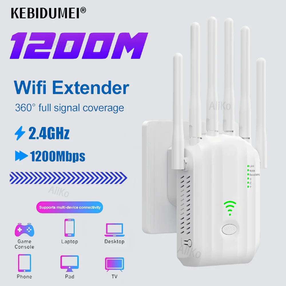 WiFi Extender 1200Mbps WiFi Signal Booster Dual Band 2.4G/5G Outdoor Signal Amplifier with Ethernet Port 360° Full Coverage