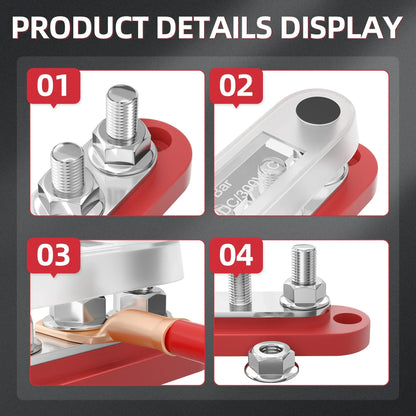 150A Terminal Bus Bar 5*M8 Studs Battery Power Distribution Block Red Black 12V Car Busbars for Automotive Marine Boat