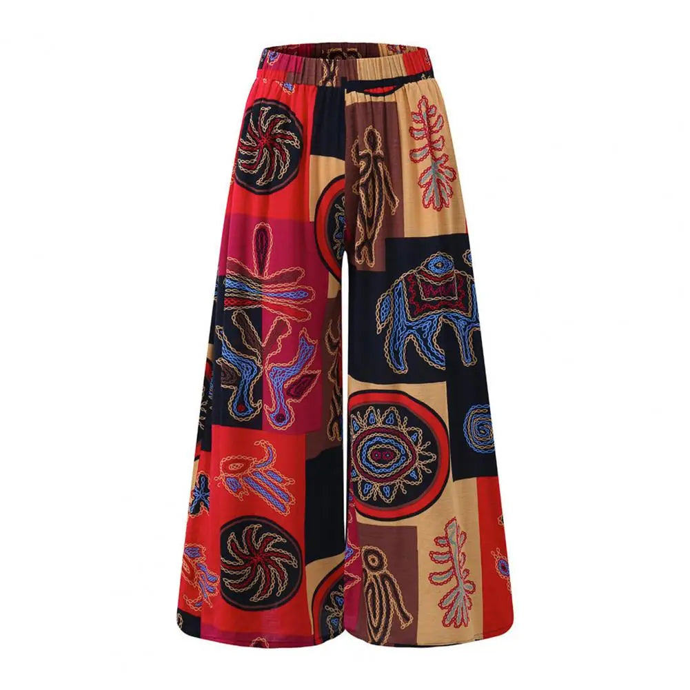 Women's Wide Leg Boho Yoga Harem Pants Gypsy Thailand Bohemian Palazzo Pants Smocked Waist Trousers Shirt