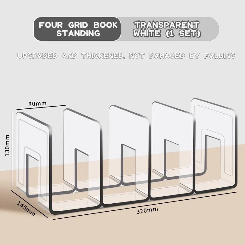 Upgraded Thickened 4-Slot Book Stand Sturdy Large Capacity Organizer for School Supplies Stationery Office Students Desk Tool