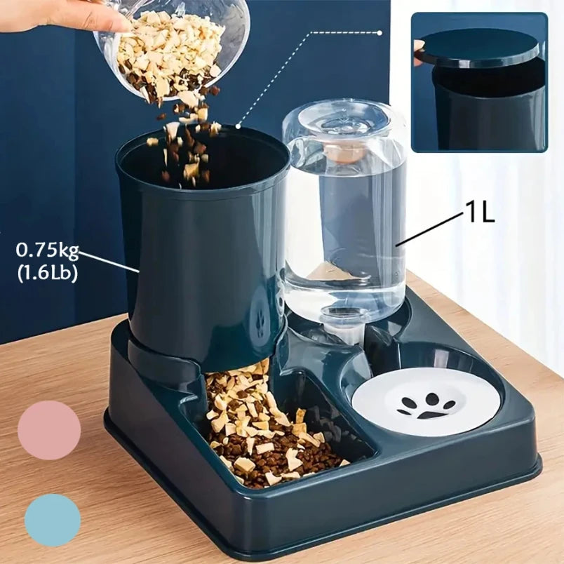 Automatic Pet Feeder Water Dispenser Set 2 In 1 Tilted Automatic Pet Food And Water Feeder Gravity Food Feeder and Waterer