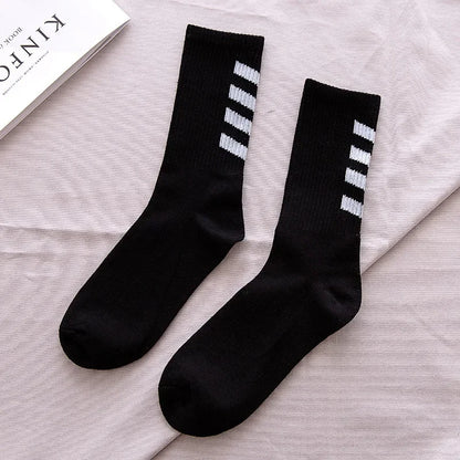2pairs new fashion sports black striped men's socks sports high tube socks stockings men's casual style running short socks