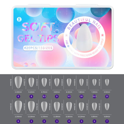 420pcs/box Frosted Version False Nails Press On Acrylic Nails Almond Mixed Size Short Style Ultra Thin Traceless Nail Tips