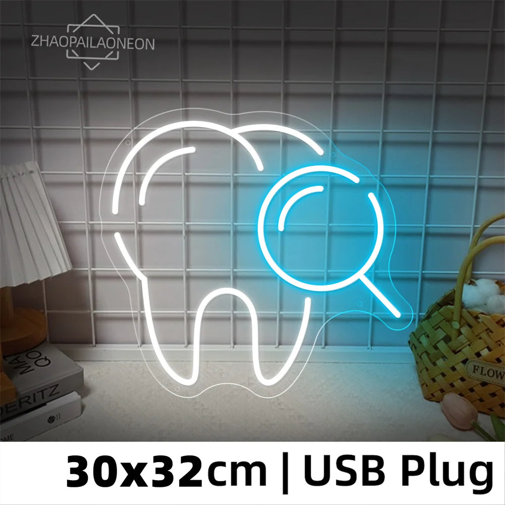DENTAL CARE LED Neon Tooth USB Powered Neon Signs Teeth Dental Night Light 3D Wall Art & Game Room Bedroom Party Decor Lamp Sign