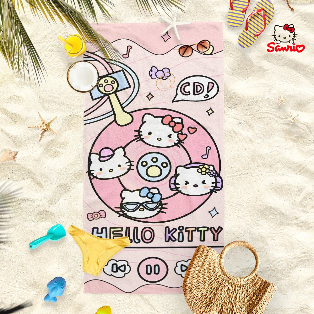 Adorable Cartoon-Printed Beach Towels: PomPomPuu, Pochacco, Cinnamo, and Kitty Designs! Suitable for towels, bath towels
