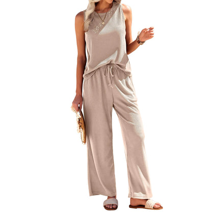 Women's Home Wear Suits Spring and Autumn Vest Top Trousers Two-piece Suit Waffle Pajamas Two-piece Suit