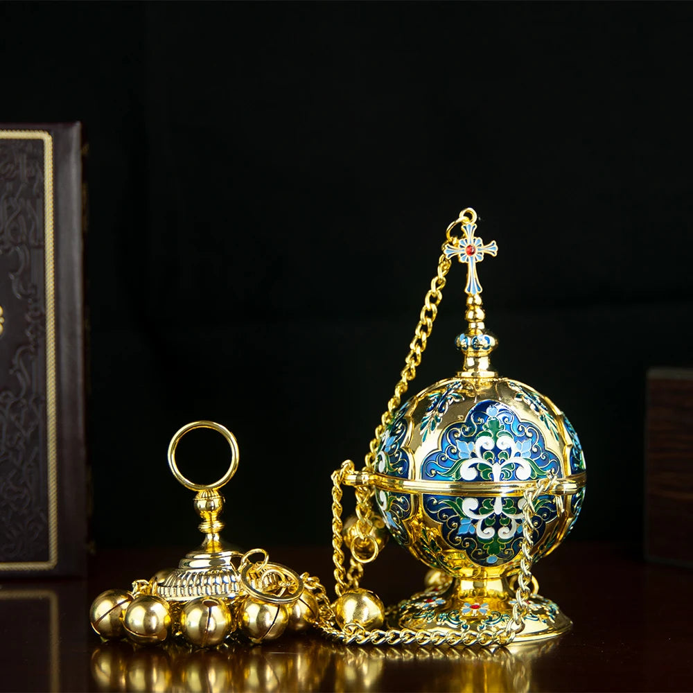 Orthodox Church Incense Burner with Wall Hook Set Metal Inner Liner Inside Burner Religious Ornament Church Supplies