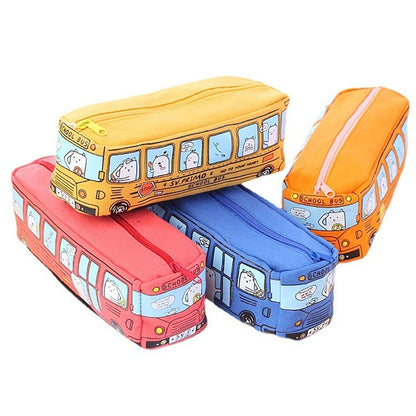 1PCS Creative Large Capacity Student Bus Cartoon Car Pencil Bag Office Culture and Educational Supplies