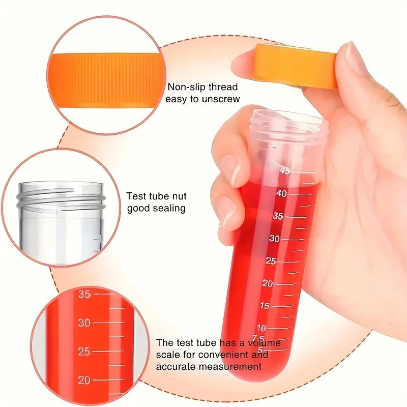 Sports skill development tool kit, including extra large test tubes, colored silicone droppers, durable orange storage boxes and