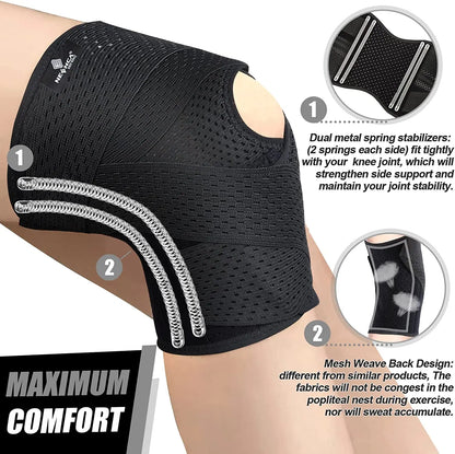 Breathable Knee Pads Support with Side Stabilizers for Men and Women Meniscal Tear Knee Pain ACL MCL Arthritis Injuries Recovery