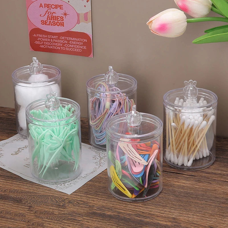 Cotton Swab Storage Box Makeup Jewelry Organizer Round Transparent Jar Bathroom Cosmetic Home Organization