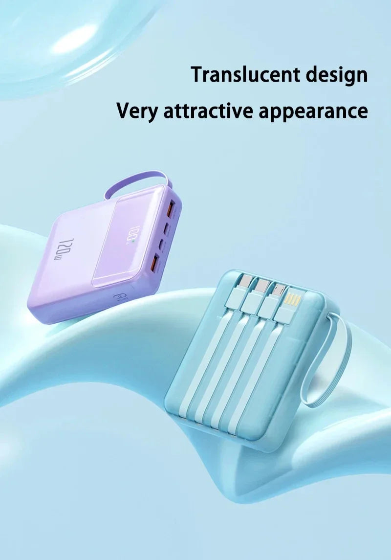 Portable Power Bank 50000mAh 120W Super Fast Charging Mobile External Battery With Four Cable Charger Suitable For iPhone Xiaomi