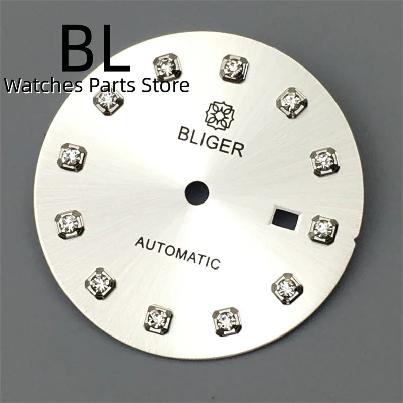 BLIGER 24.5mm Watch Dial Hand Set Sunburst Gray Rose White Mother Pearl Dial Roman Diamond Index Fit NH05 Movement Women Watches